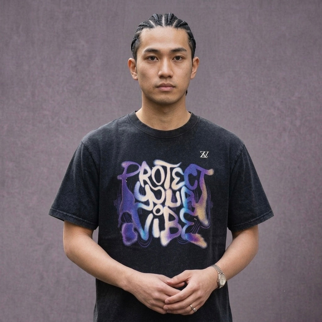 Protect Your Vibe - Acid Wash Black Tee