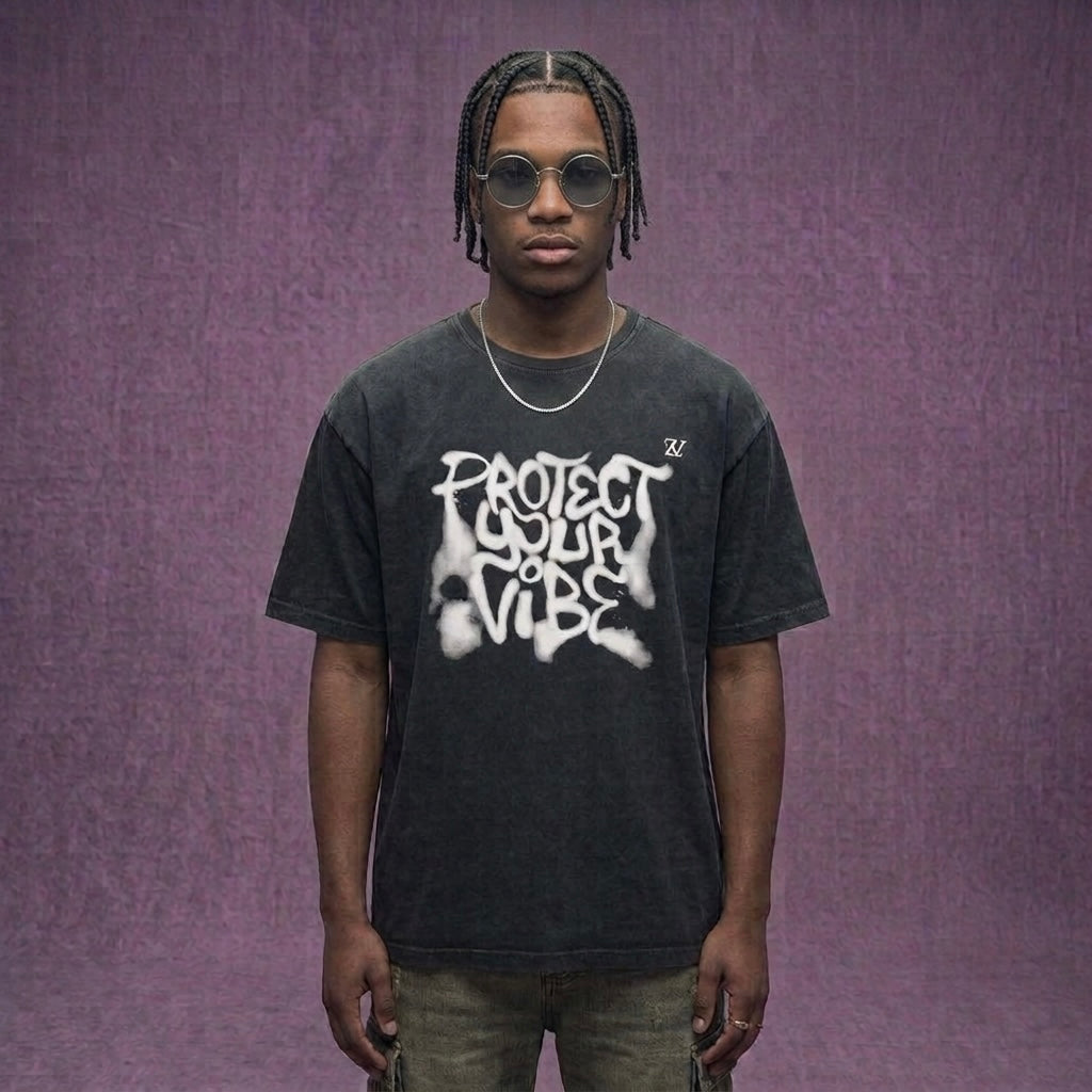 Protect Your Vibe - Acid Wash Black Tee