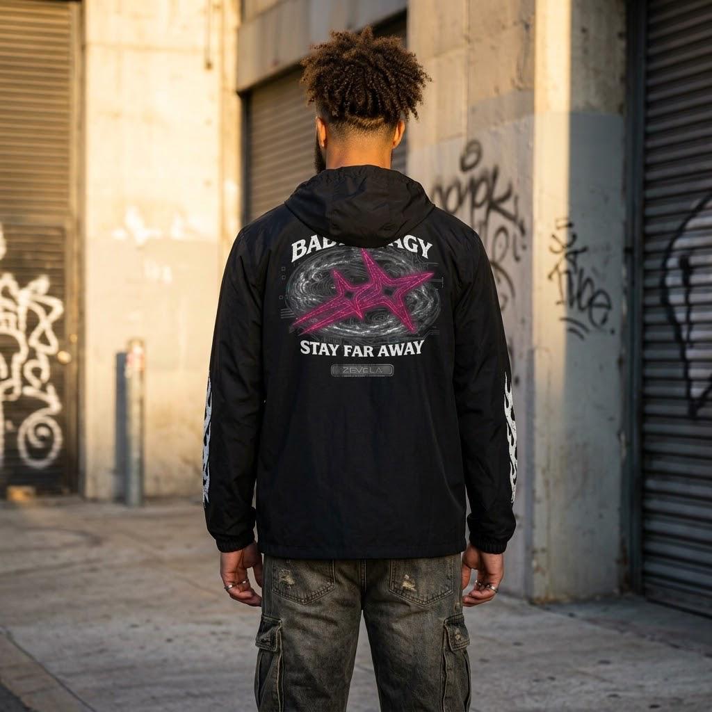 Bad Energy Stay Far Away Waterproof Wind Breaker (Unisex)