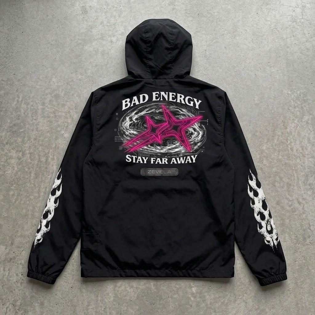 Bad Energy Stay Far Away Waterproof Wind Breaker (Unisex)