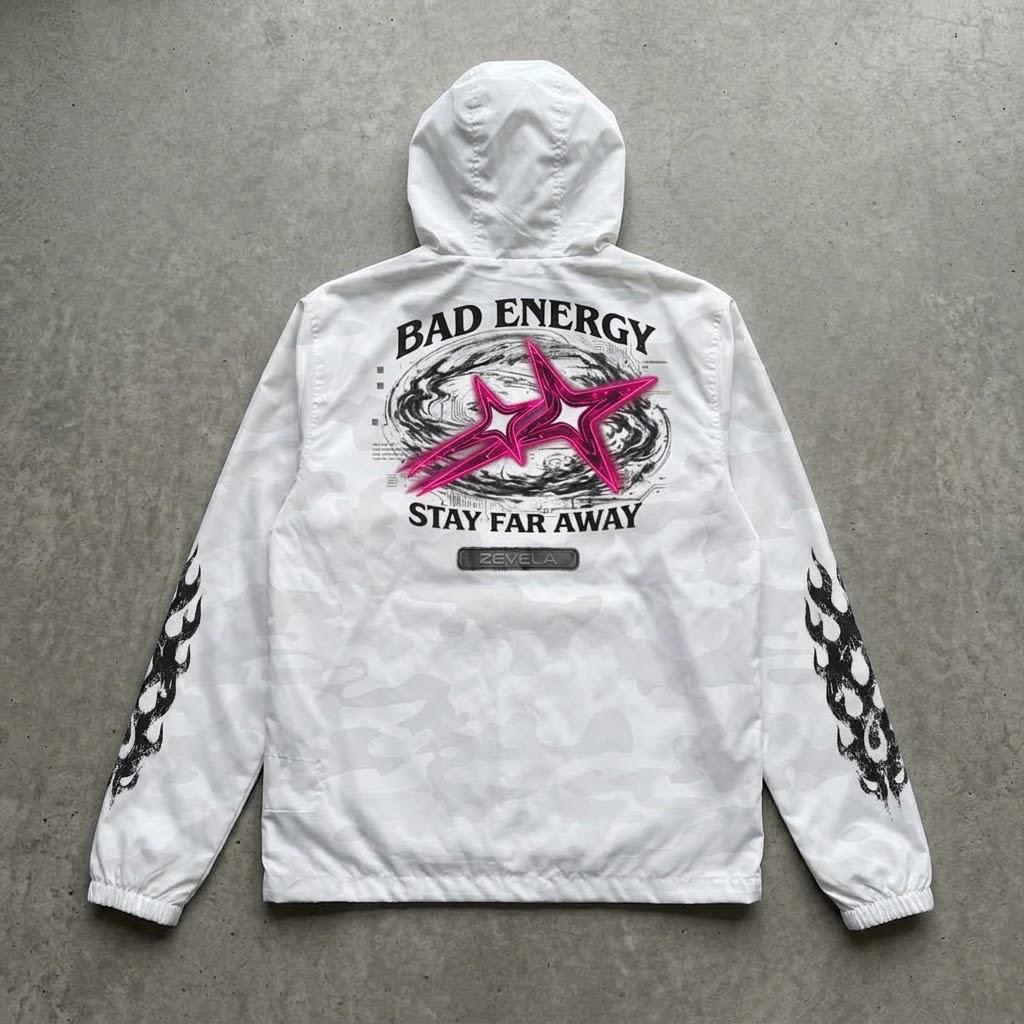 Bad Energy Stay Far Away Waterproof Wind Breaker (Unisex)